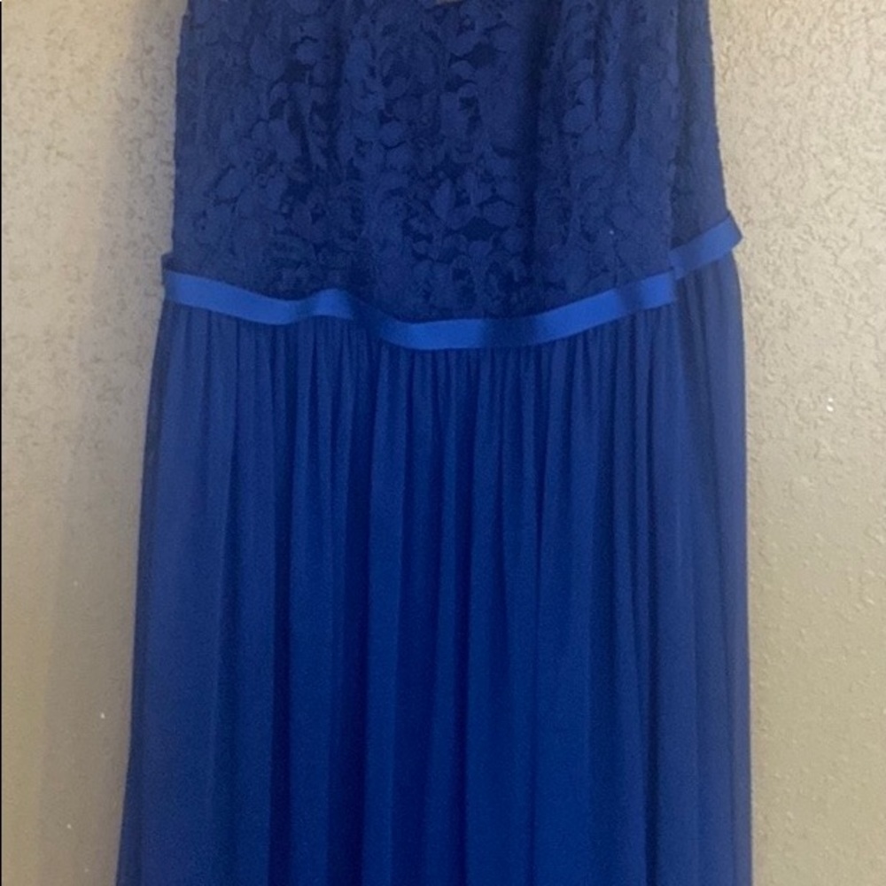 Navy blue formal bridesmaid dress.